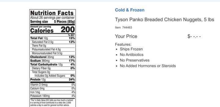 Costco Chicken Nuggets Serving Size