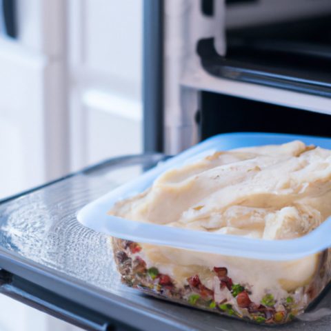 Putting Cottage Pie in A Plastic Container Into the Freezer