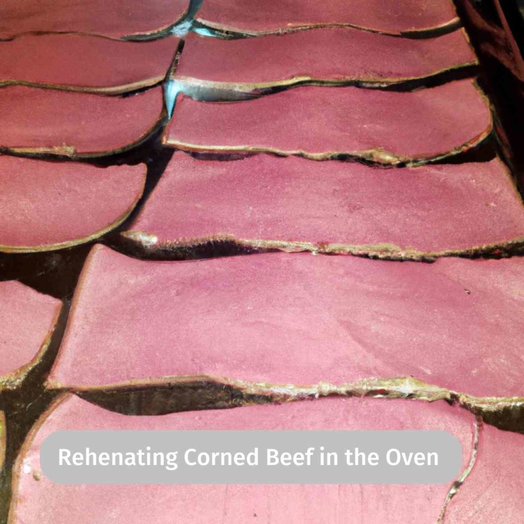 Thinly Sliced Corned Beef On An Oven Tray Ready For Reheating